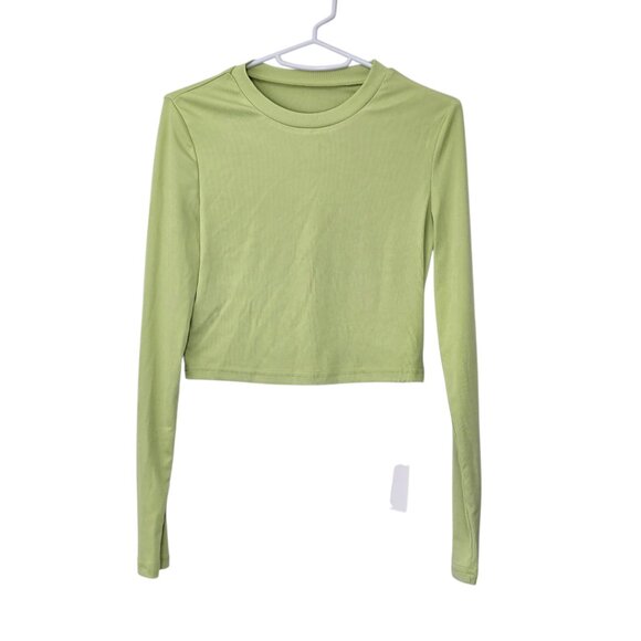 Green Long Sleeve Crop Top NWT Size Medium Shirt - Picture 1 of 7